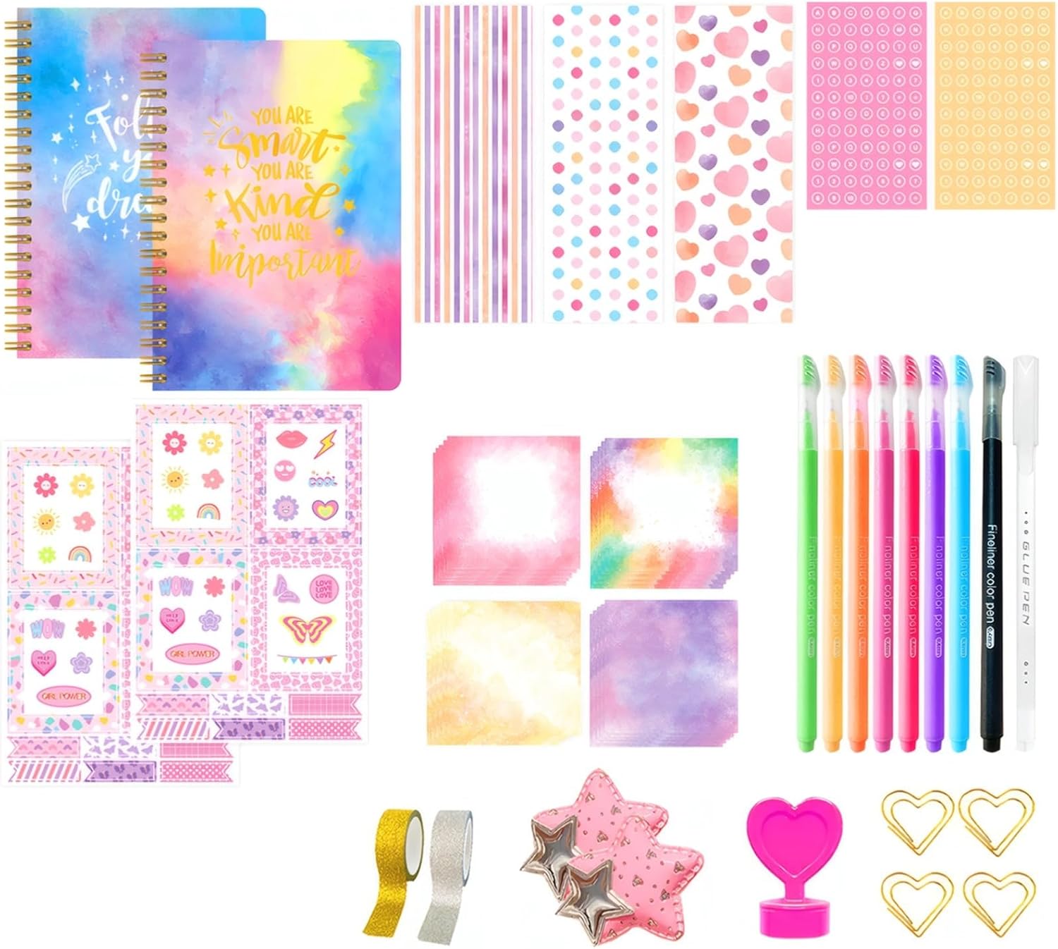 13 Pcs DIY Journaling Kit for Teens and Adults, Includes Notebooks, Stickers, Journaling Tapes, Pens, and Decorative Accessories, Creative Set