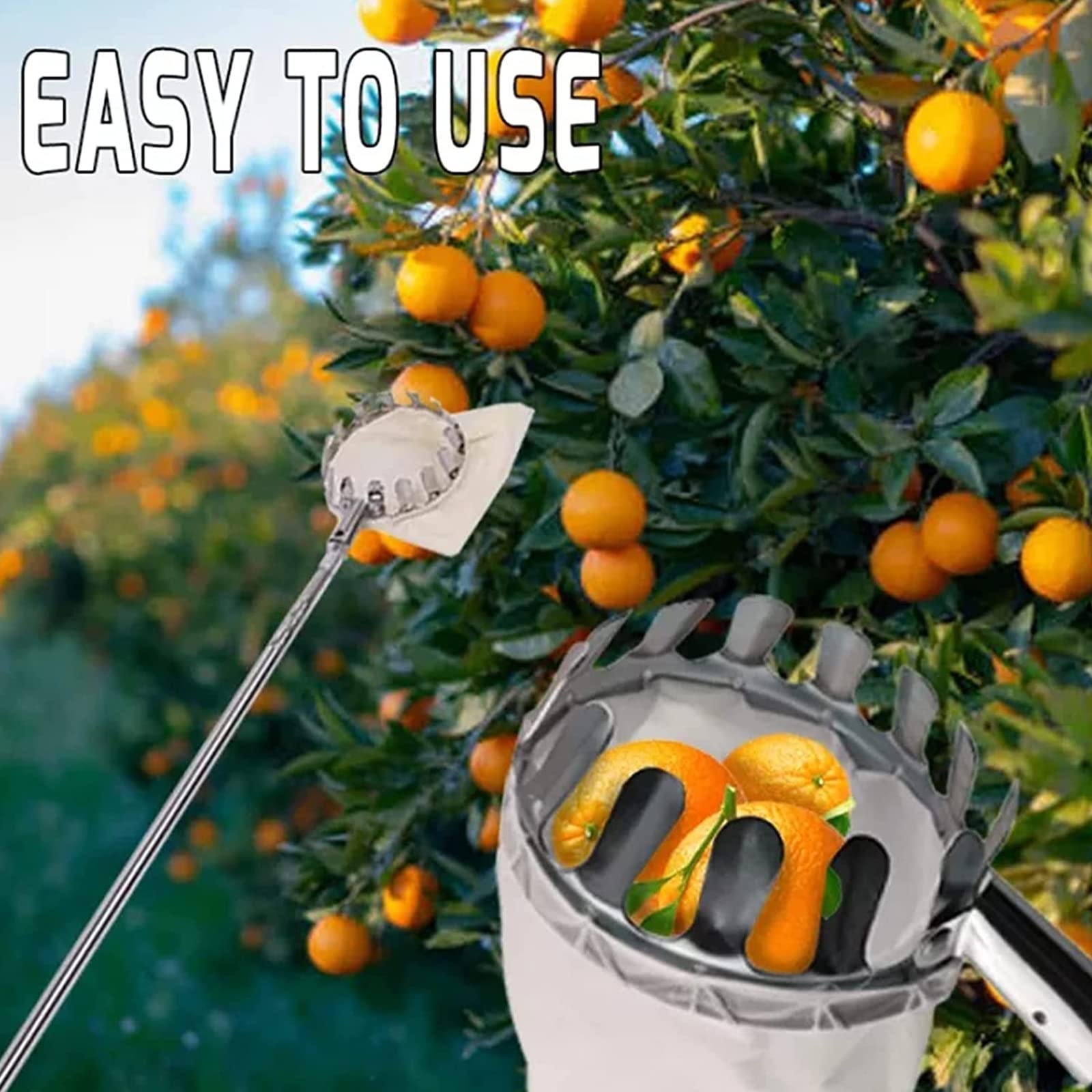 16 ft, Cueilleur de Fruits télescopique, Métal Cueille-Fruits avec Sac de Collecte, Outil de Cueilleur Récolteuses de Fruits Orange Pomme Outil de Cueillette de Jardin