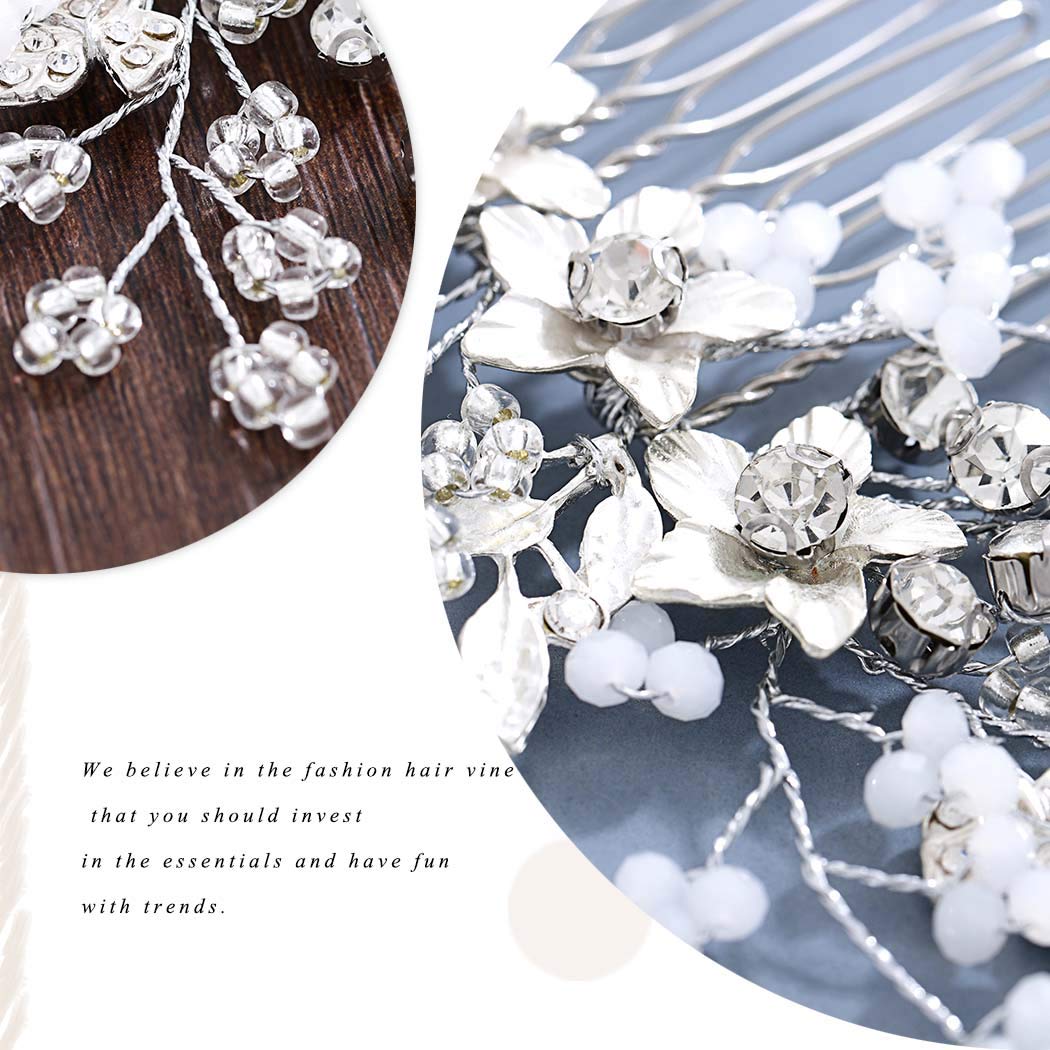 Catery Rhinestone Hair Combs Silver Flower Wedding Hairpieces Bridal Side Clips Accessories for Brides and Women - Image 6