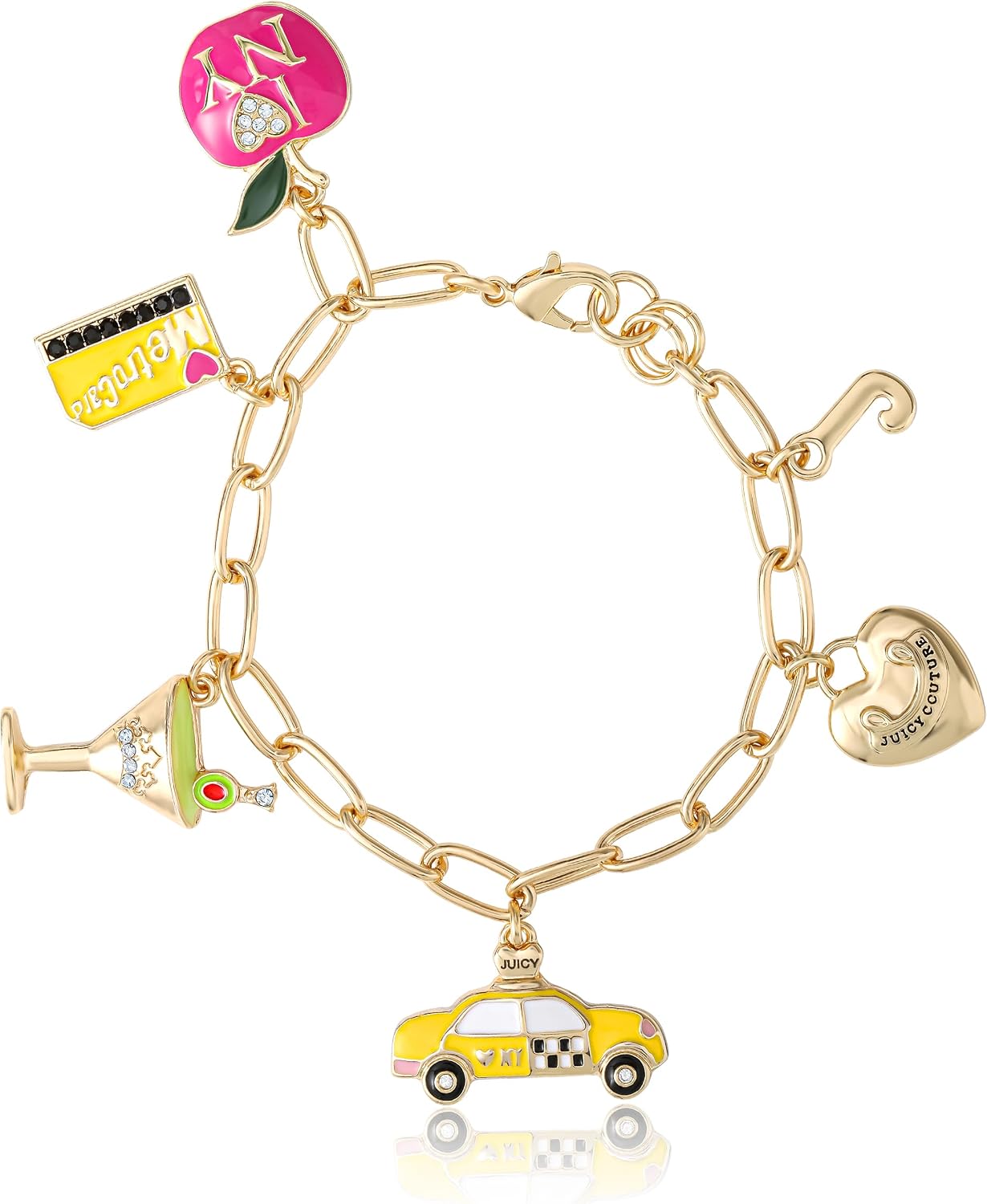 Juicy Couture Charm Bracelets for Women 7.5", Gold-Tone Chunky Bracelet with Novelty and Logo Charms