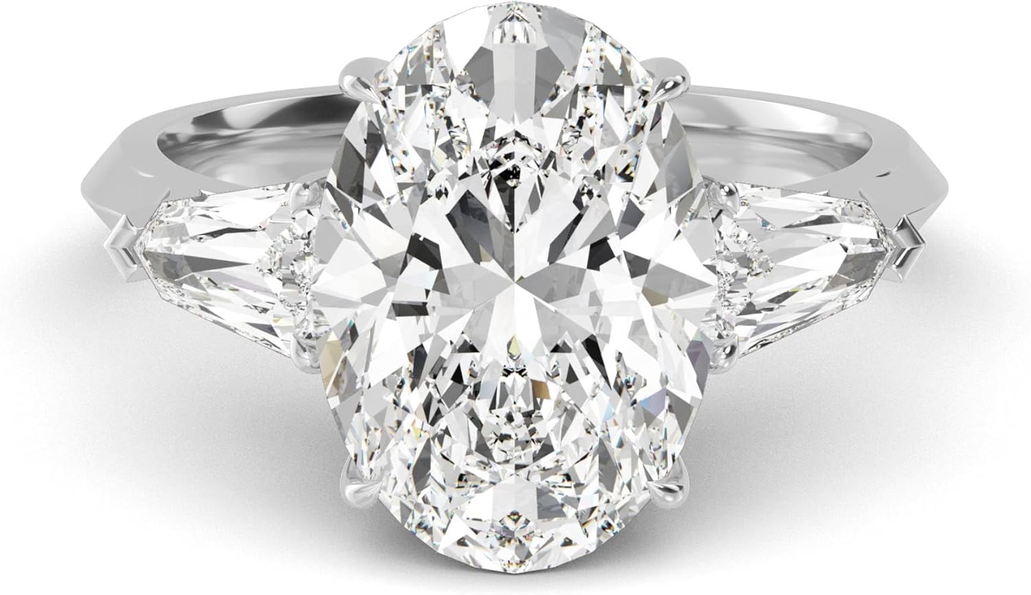 1-5 Carat (ctw) White Gold Oval,Shield Cut LAB GROWN Diamond Three Stone Engagement Ring (Color D-E Clarity VS1-VS2)