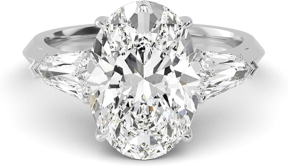 Houston Diamond District 1-5 Carat (ctw) White Gold Oval,Shield Cut LAB GROWN Diamond Three Stone Engagement Ring (Color D-E Clarity VS1-VS2)