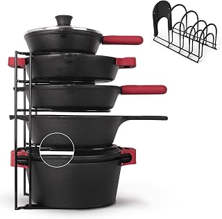 Cuisinel Pan Organizer for Cast Iron, Silicone-Coated 15" Skillet Rack