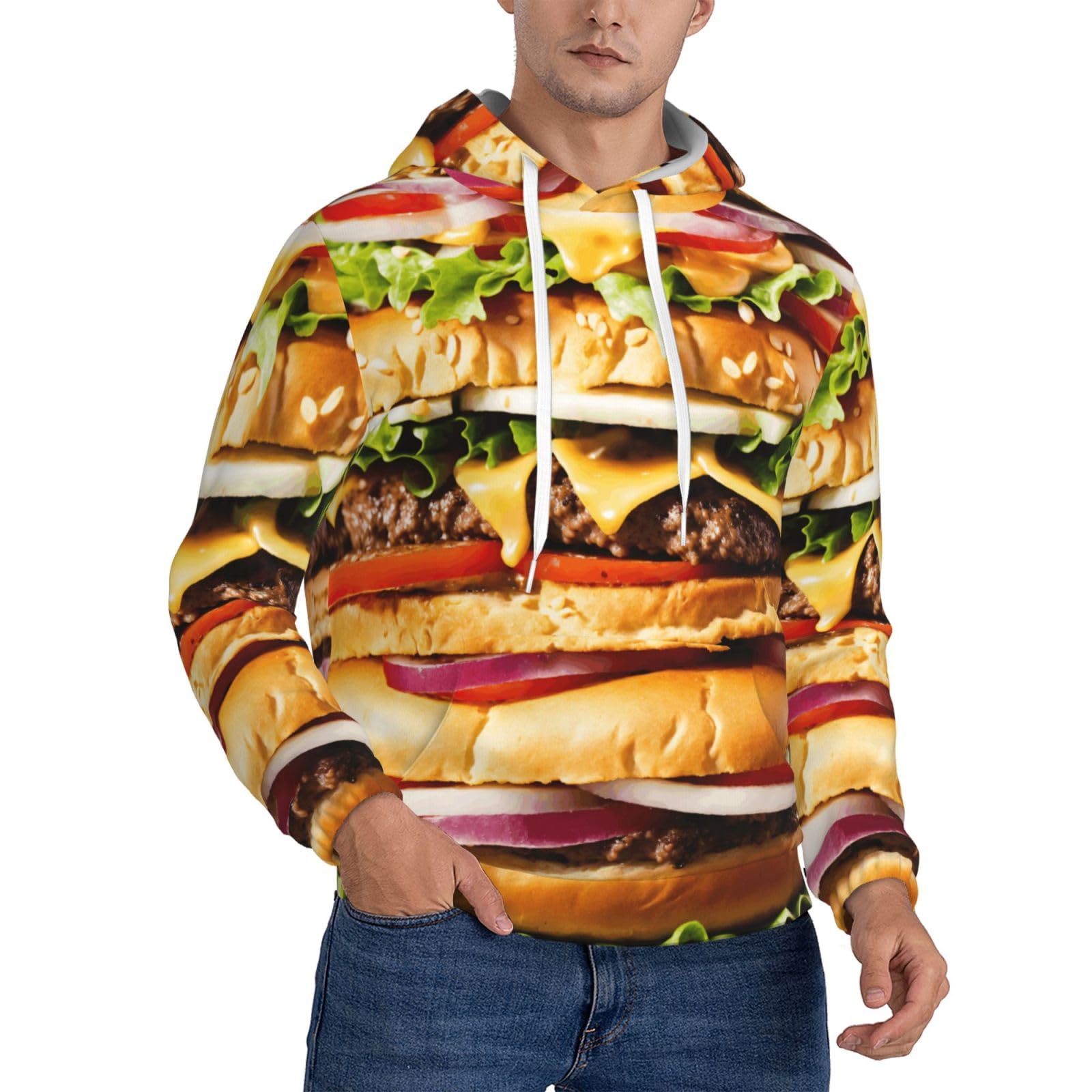 Cbaaghh Food Pattern Funny Print Men'S Fleece Hooded Hoodie,Sweatshirt Graphic Print Pullover Hoodies With Pocket ﻿ Black