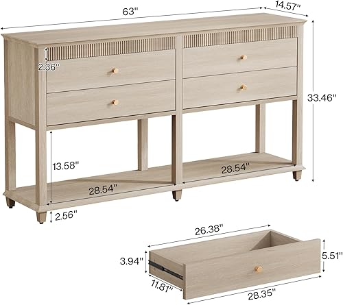 Miniatura 2 de Tribesigns Mesa consola de 63 pulgadas, mesa larga para sofá con cajones y estante inferior para sala de estar, consola moderna con almacenamiento