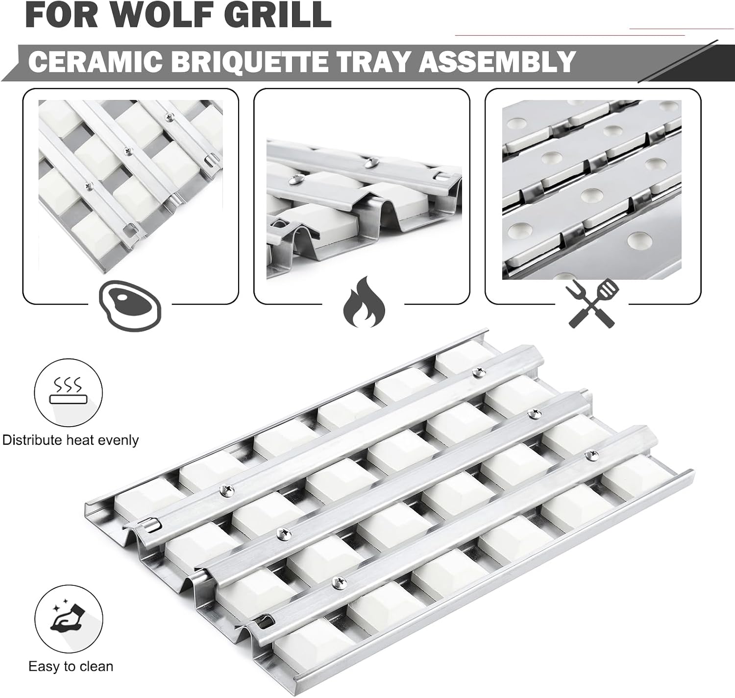 Oklagarden 814554 Briquette Tray Replacement for Wolf 36Inch Grill Parts OG36 Twin Eagles Ceramic Briquette Tray TEBQ36G-B TEBQ36R-B Stainless Steel Wolf Grill S21759y 10 Inch Briquettes Heat Tray