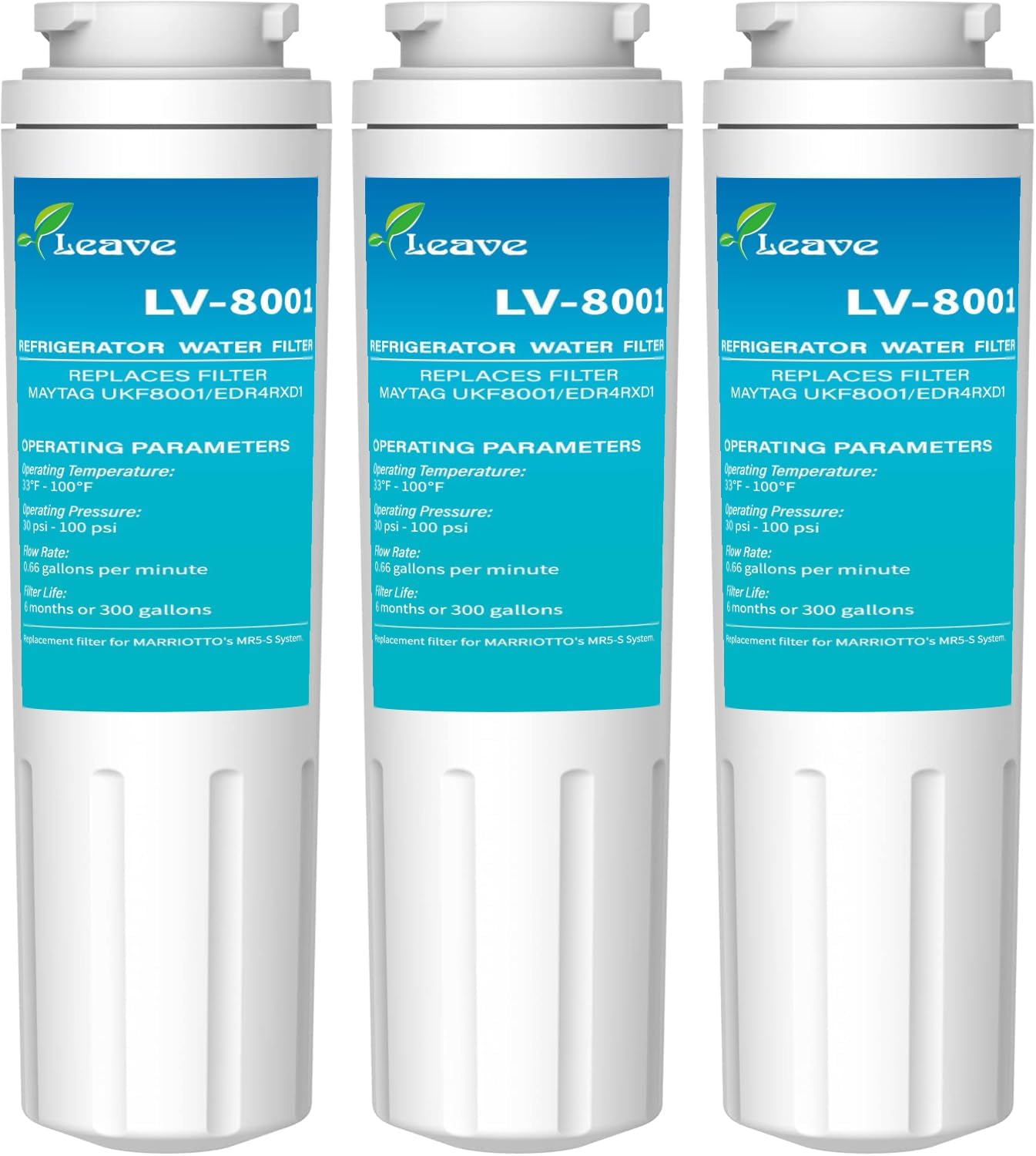 Leave EDR4RXD1 Replacement for Filter 4, UKF8001, 4396395, UKF8001AXX-200, UKF8001AXX-750, WHR4RXD1, KAD4RXD1 Water Filter (Pack of 3)