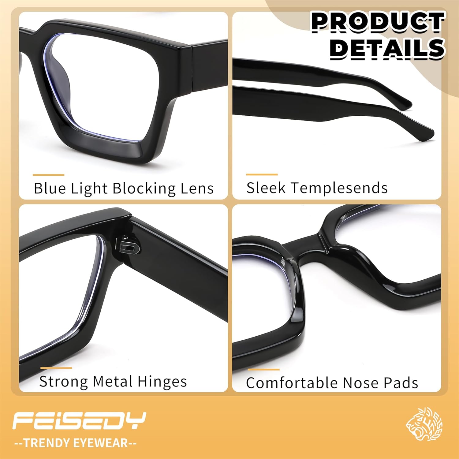 FEISEDY Retro Blue Light Blocking Glasses for Women Men 90s Classic Rectangle Frame Thick Chic Computer Eyeglasses B2383R - Image 4
