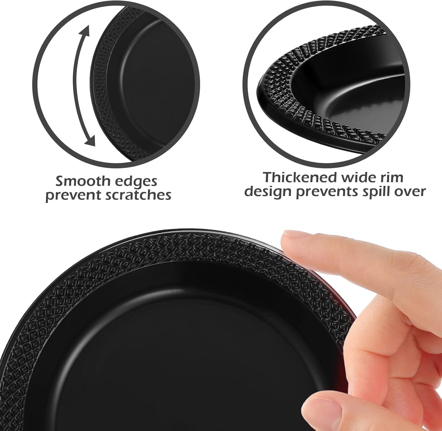 Mimorou 200 Pcs Plastic Dessert Plates 6 Inch Disposable Round Dinner Cake Plates Bulk for Wedding Birthday Picnic Salad Appetizer Party Supplies(Black)