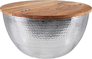 Riess Ambiente Orient Storage Handmade Coffee Table 60 cm Silver in Classic Hammered Design Acacia with Storage Space