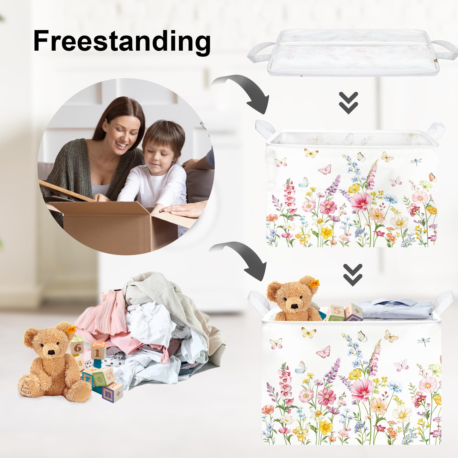 Clastyle Flower Laundry Hamper Collapsible Clothes Kids Storage Basket Waterproof Baby Women Girls Toy Box for Nursery Room Butterflies - Image 3
