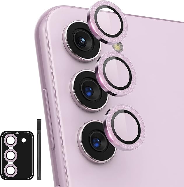 POROLIR Glitter Series for Samsung S23 Plus and S23 Camera Lens Protector, Aluminium Alloy Ring 9H Tempered Glass Anti Scratch Decorative Camera Cover Accessories for 5G Samsung Galaxy S23 Plus/ S23, Glitter Lavender