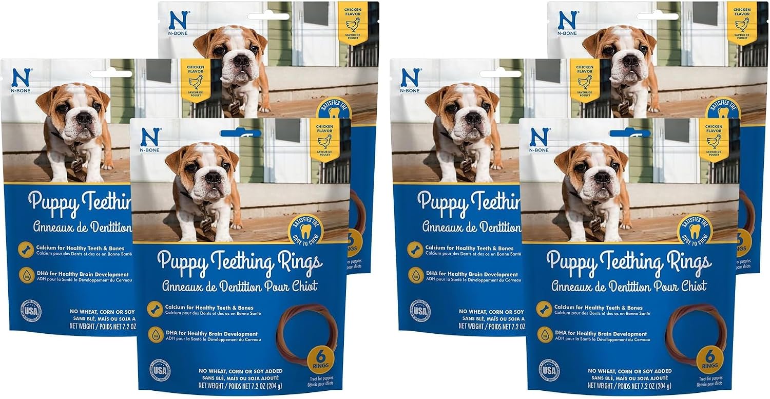 N-Bone Puppy Teething Rings Chicken Flavor Dog Treat, 18 Rings, 21.6-oz - Natural Puppy Chew Toys Alternative for Teething Discomfort - Small and Large Dogs, (Pack of 2)