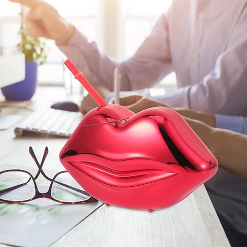 Miniatura 7 de PRETYZOOM Taza de beber en forma de labio con tapa, 20.3 fl oz taza creativa en forma de labio con pajita, fiesta en la piscina taza de boca roja