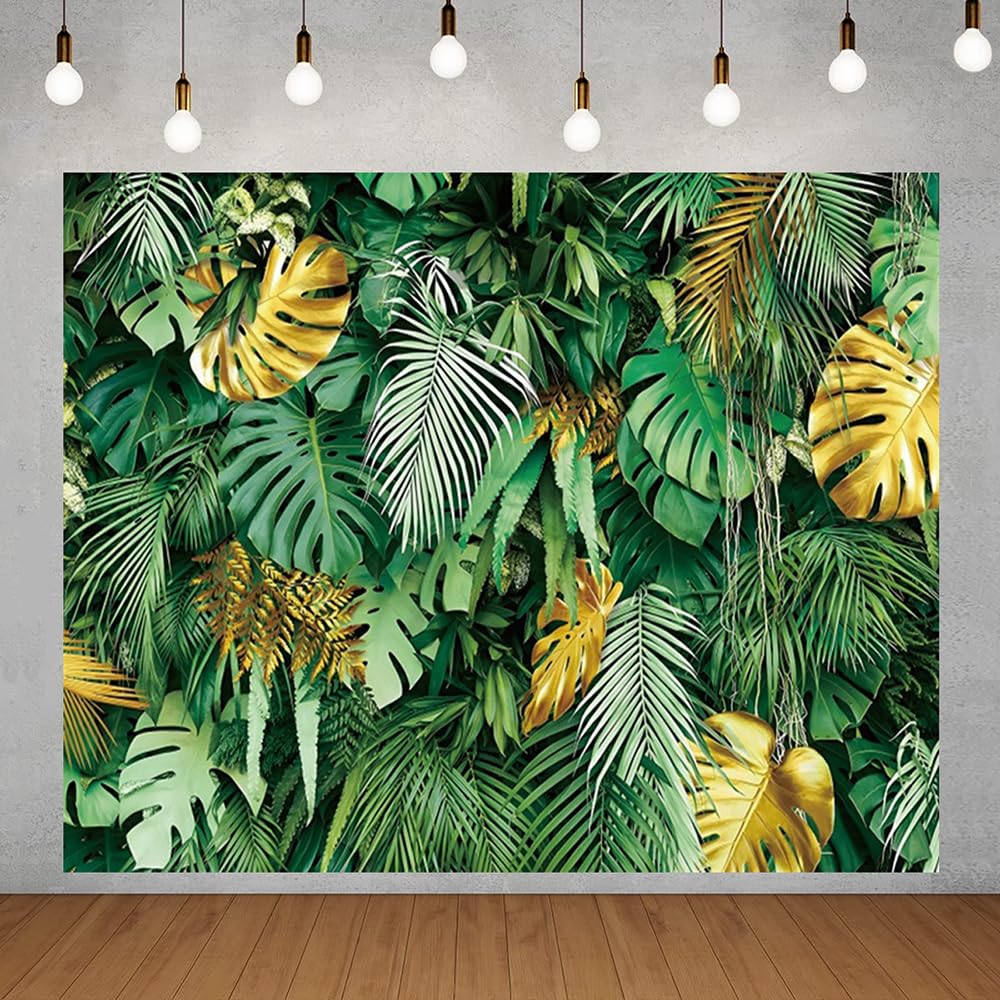 Green Tropical Palm Leaves Backdrop 10x8ft for Hawaiian Luau Aloha Party Decorations Banner Jungle Safari Plants Photography Background Newborn Baby Shower Birthday Party Decor Supplies