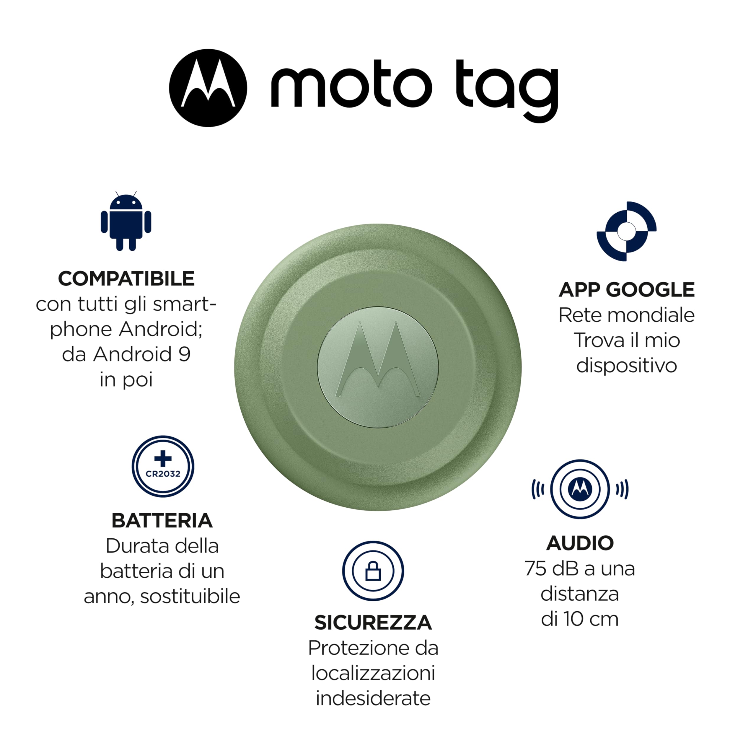 Motorola Smart Tag Midnight Blu Ultra Wide Band 35m Resistenza Acqua 1m 1 Anno Autonomia