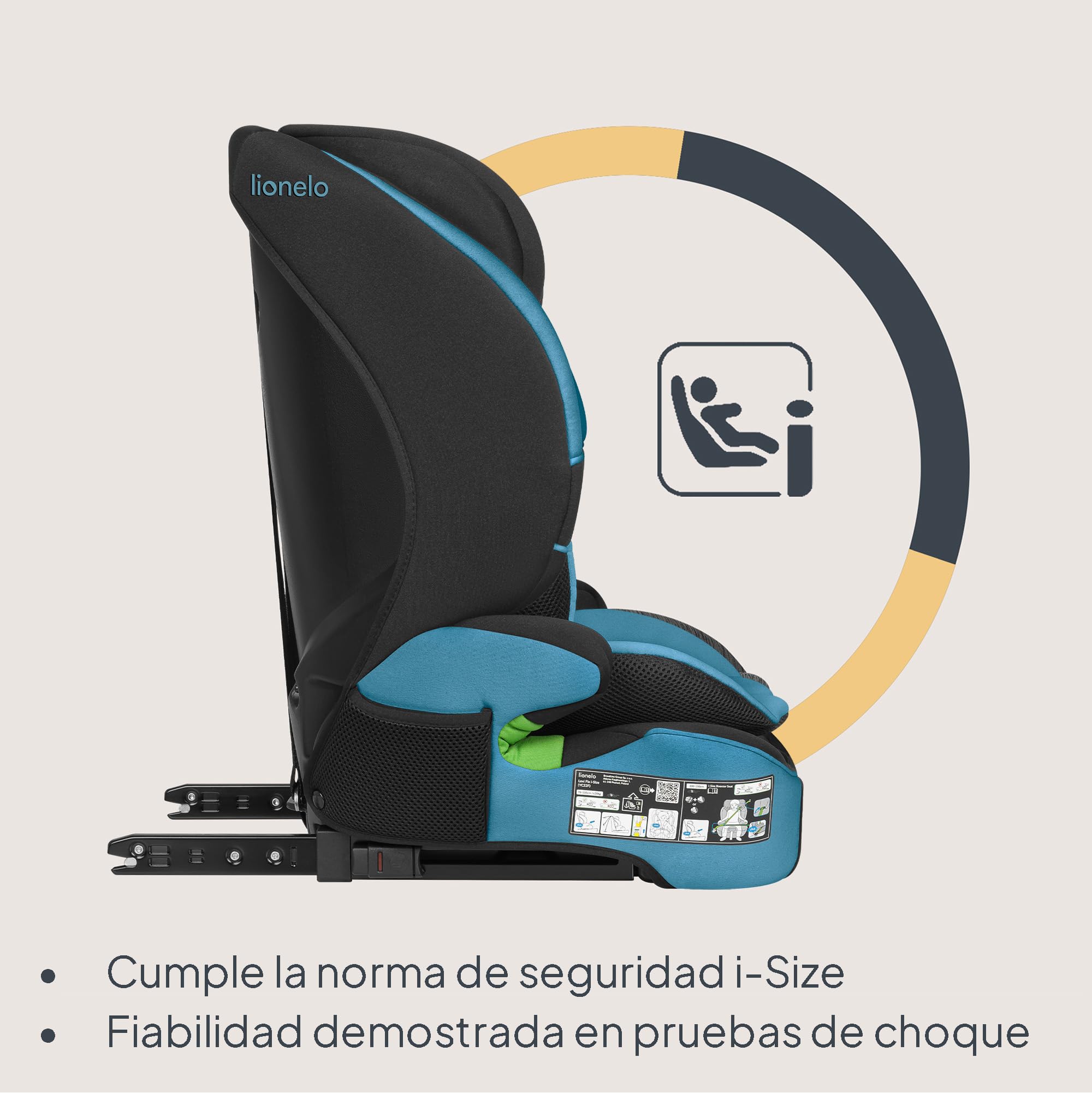 LIONELO LEVI FIX I-SIZE Silla coche bebé 76-150 cm hasta 36 kg, Grupo 1 2 3, Protección lateral, 10 niveles de Ajuste del Reposacabezas, Fijación ISOFIX y Top Tether, R129 i-Size