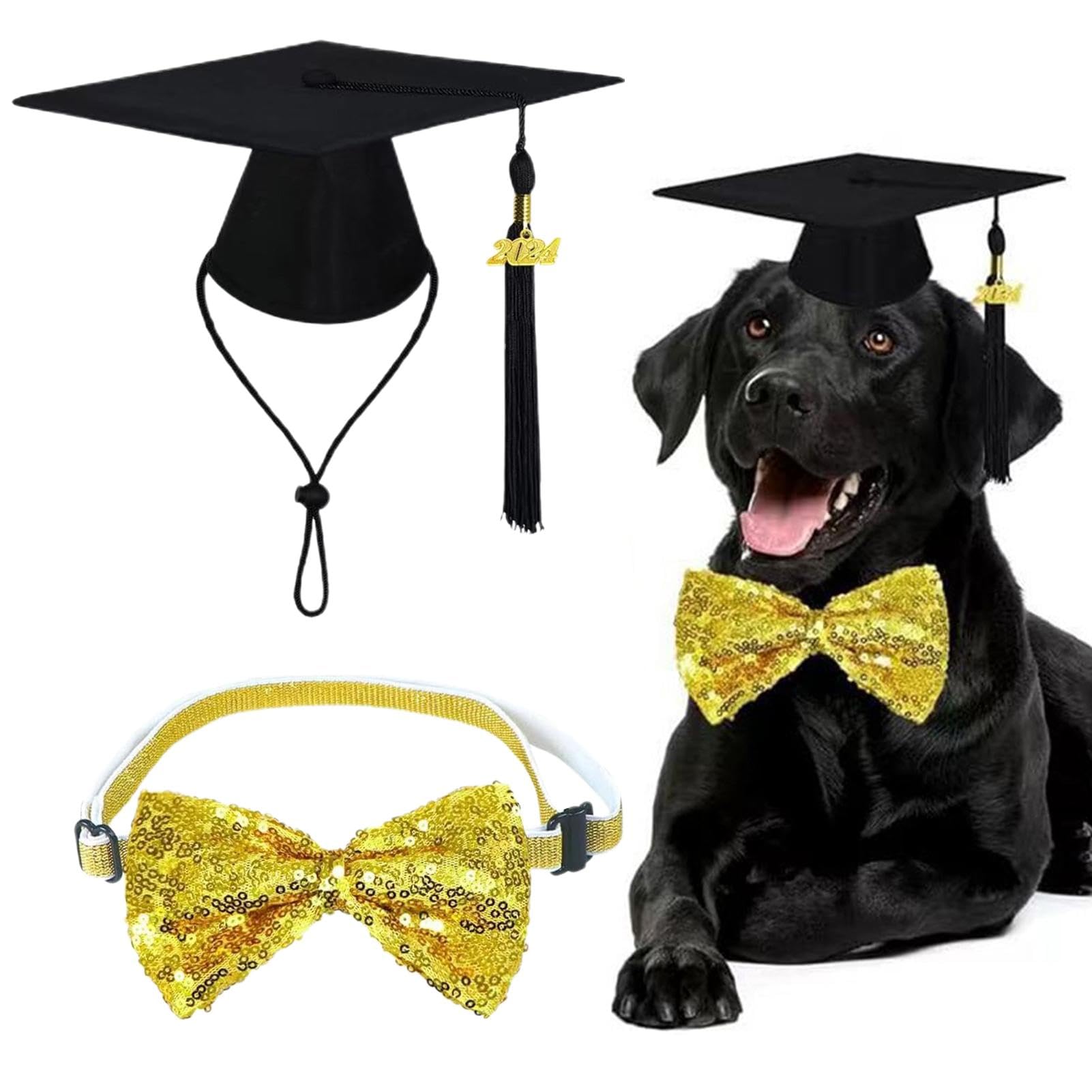 Dorugage Dog Graduation Hat and Gown - Decorative Adjustable Graduation Hat Set with Bow Tie - Multifunctional Graduation Supplies, Stylish Dogs Outfits for Celebratory Occasions