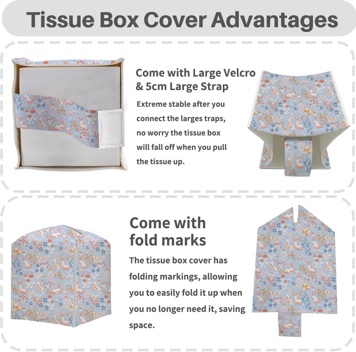 Bunny Butterfly Tissue Box Cover, Tissue Box Holder for Home 5x5IN image 3