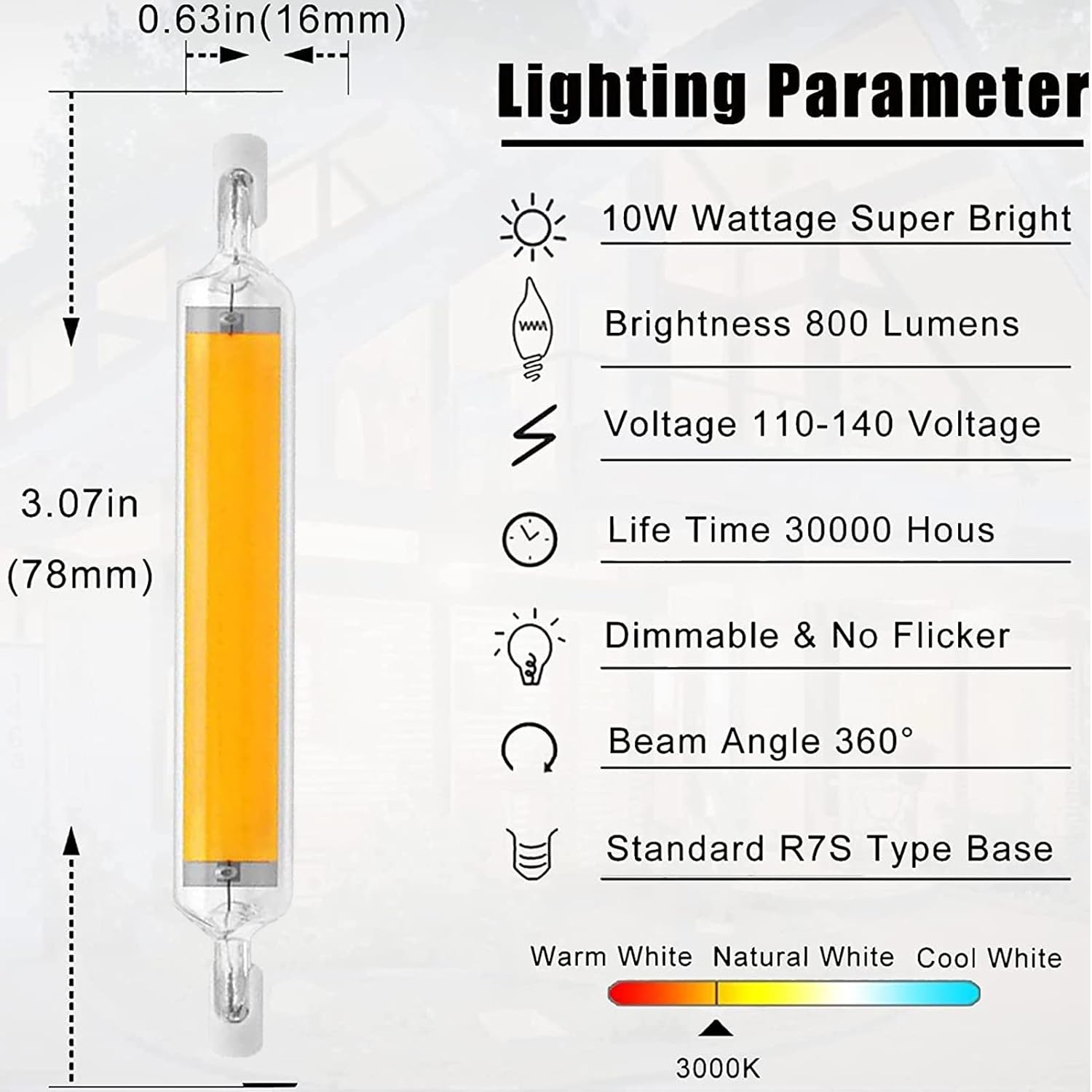 10 Pack 78mm 10W R7s LED Bulbs High Brightness Double Ended T3 LED Bulbs 100W Halogen Bulbs Equivalent Replacement for Floodlight 360° Beam Angle Landscape Lights,Natural White 4500k