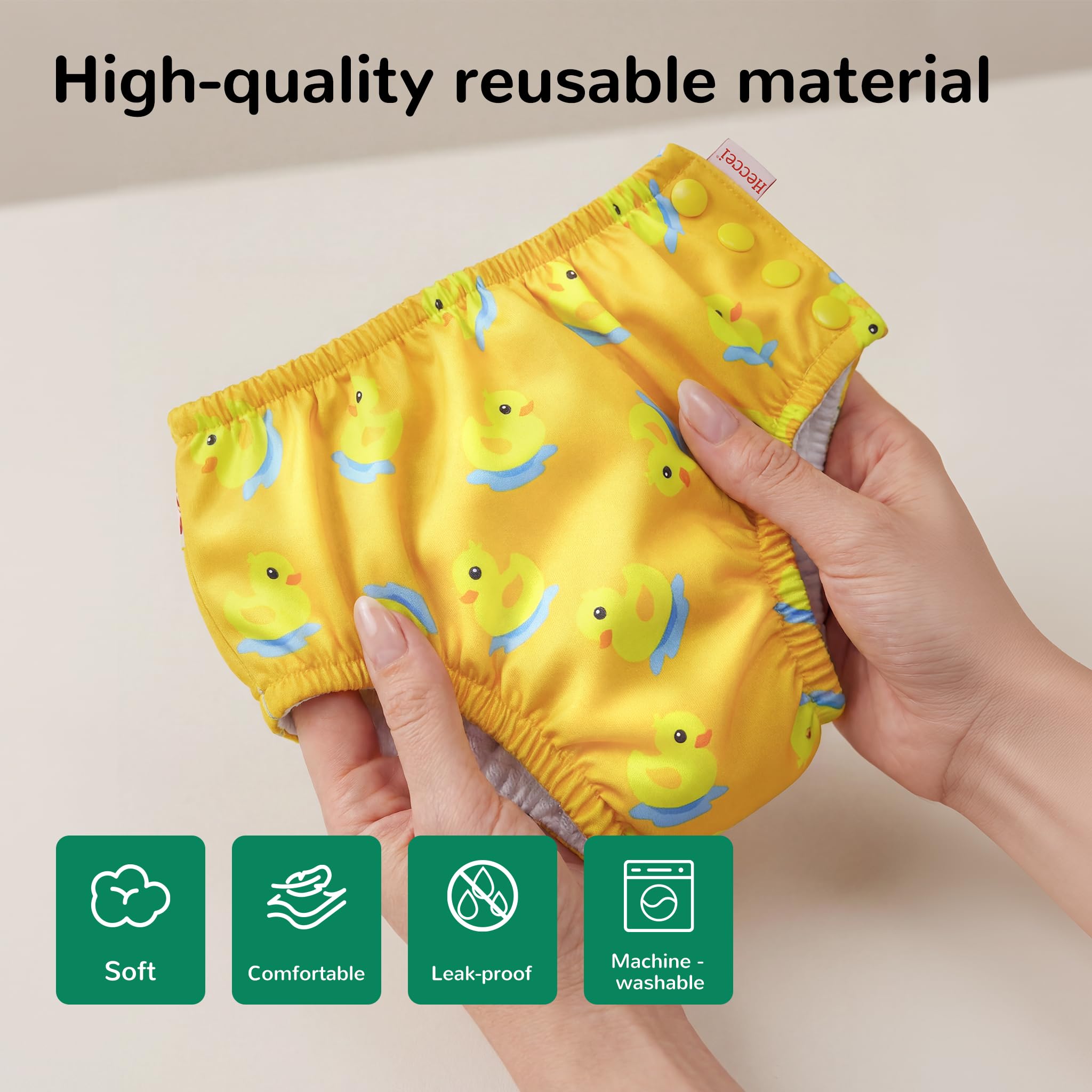 HECCEI Couche de bain pour bébé, réutilisable, douce pour la peau, taille réglable, motif de canard, taille 18-24 mois