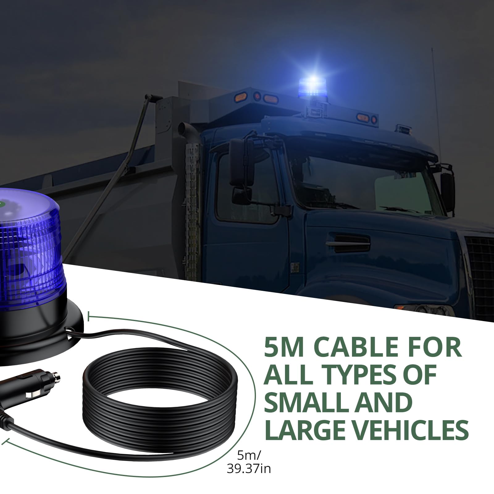 EYPINS 40 LED Luce Lampeggiante per Auto Blu,Luce Stroboscopica di Emergenza con Base Magnetica,Spia di Avvertimento per Auto da 40 W,E57/IP65,Cavo da 5 m,per 12 V/24 V Trattore,Camion