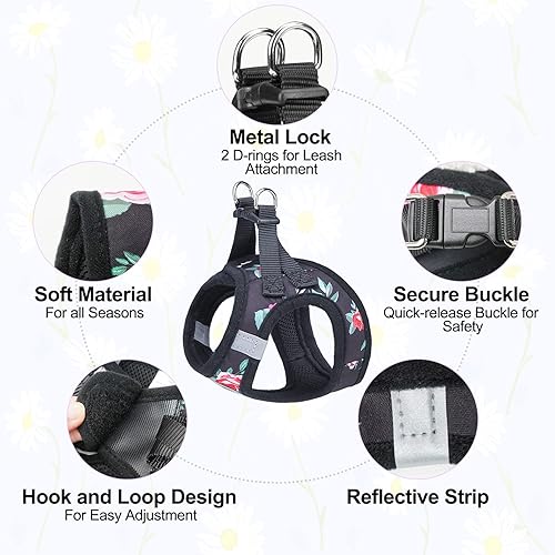 Miniatura 4 de BEAUTYZOO Step in - Juego de arnés y correa para perro, arnés reflectante con patrón floral para perro, sin tirones, sin estrangulamiento, arnés