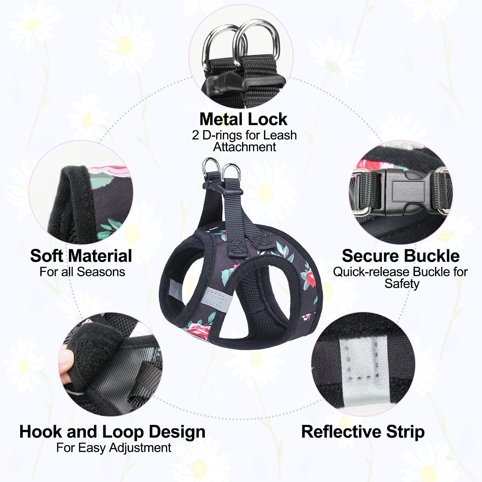 BEAUTYZOO Step in Dog and Cat Harness and Lead Set, Floral Pattern, Reflective, No Pull or Choke, for Dogs and Cats - Image 4