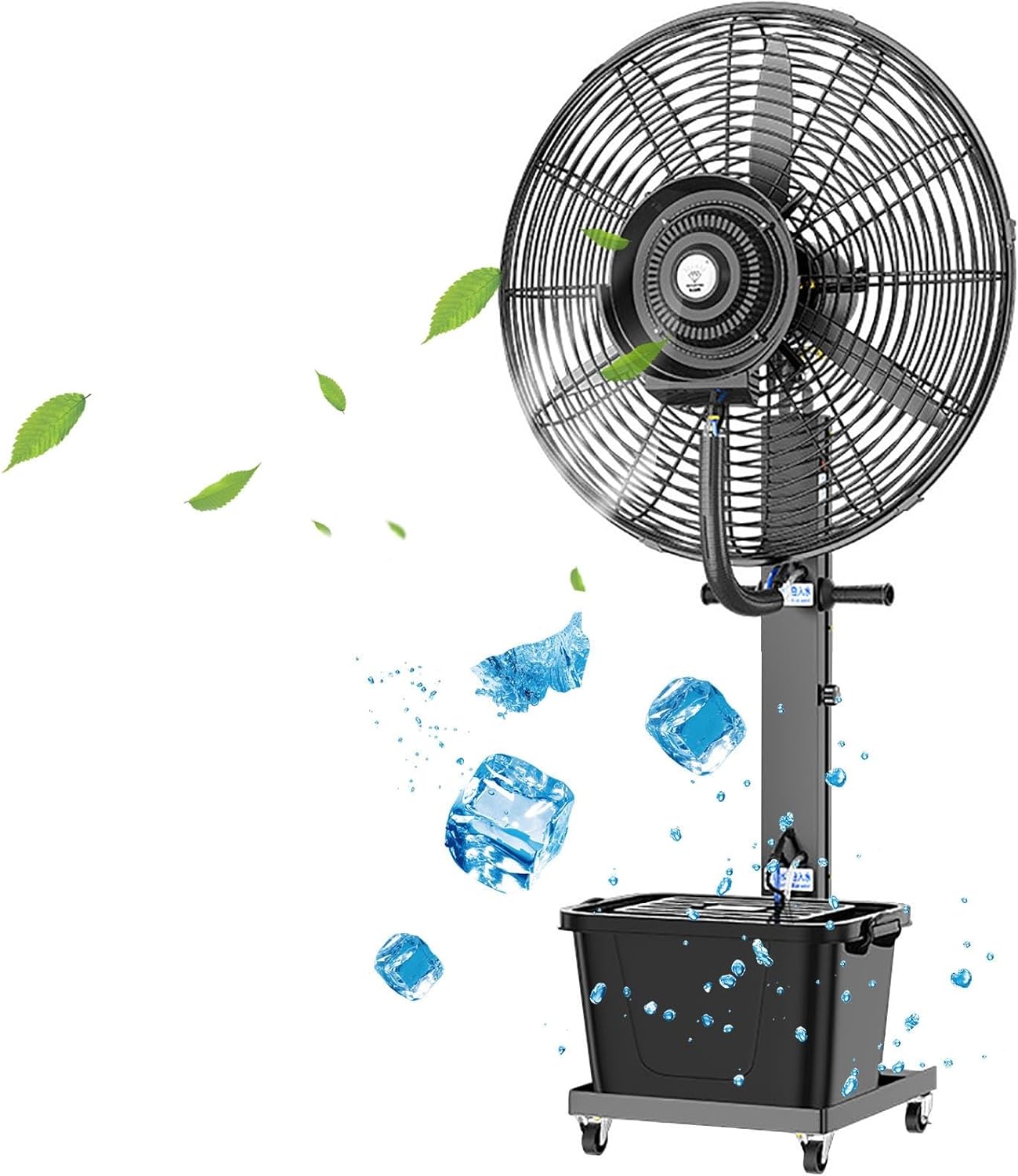 Misting Fan Industrial Metal Pedestal Fan Outside Pedestal Cooling Fan 3 Speeds 180° Oscillation Mister Black with 45L/11.8 Gal Standalone Tank for Patio/Outside Restaurant/Garage/Gym/Factory ( Size :