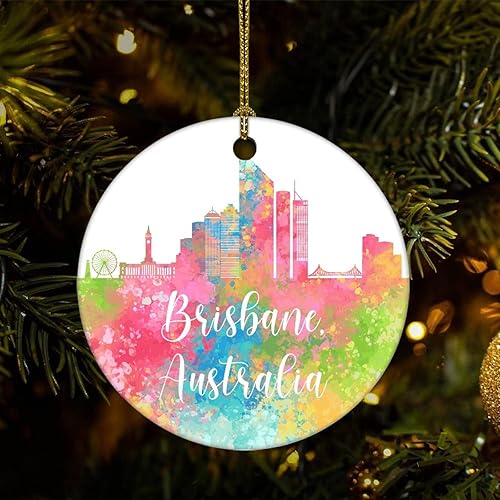 Vista 9 de Two-Side Printed Australia-Canberra Ceramic Christmas Ornament, Novelty for Family Friends Kids, Colorful City Painting Christmas Keepsake Pendants