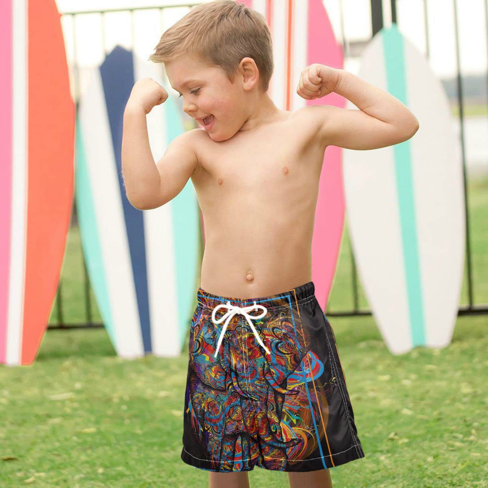 visesunny Boys Swim Trunks Toddler Swim Shorts Ethnic Style Elephant Animal Little Boys Bathing Suit Swimsuit Multi