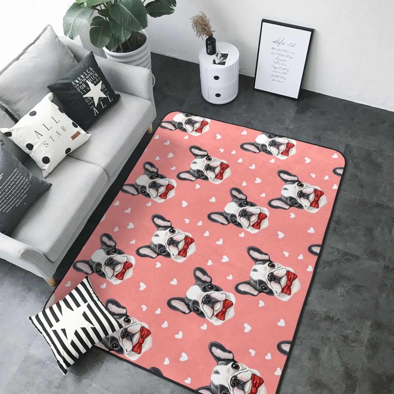 Tapis de chambre imprimé chien et cœur lavable pour créer un espace enfant sécurisé