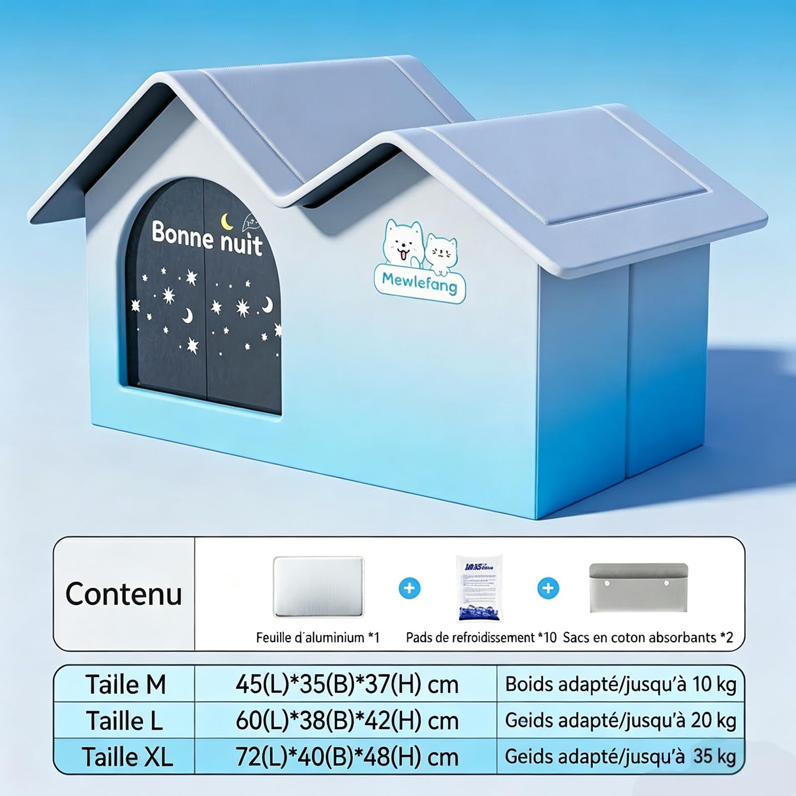 Maison Rafraîchissante Chat avec 10 Blocs de Glace, Maison Isotherme Chat 3 Couches, Cabane Rafraichissante Chats Pliable Portable, Niche Rafraichissantes Chats pour Été, Intérieur et Extérieur，D：L