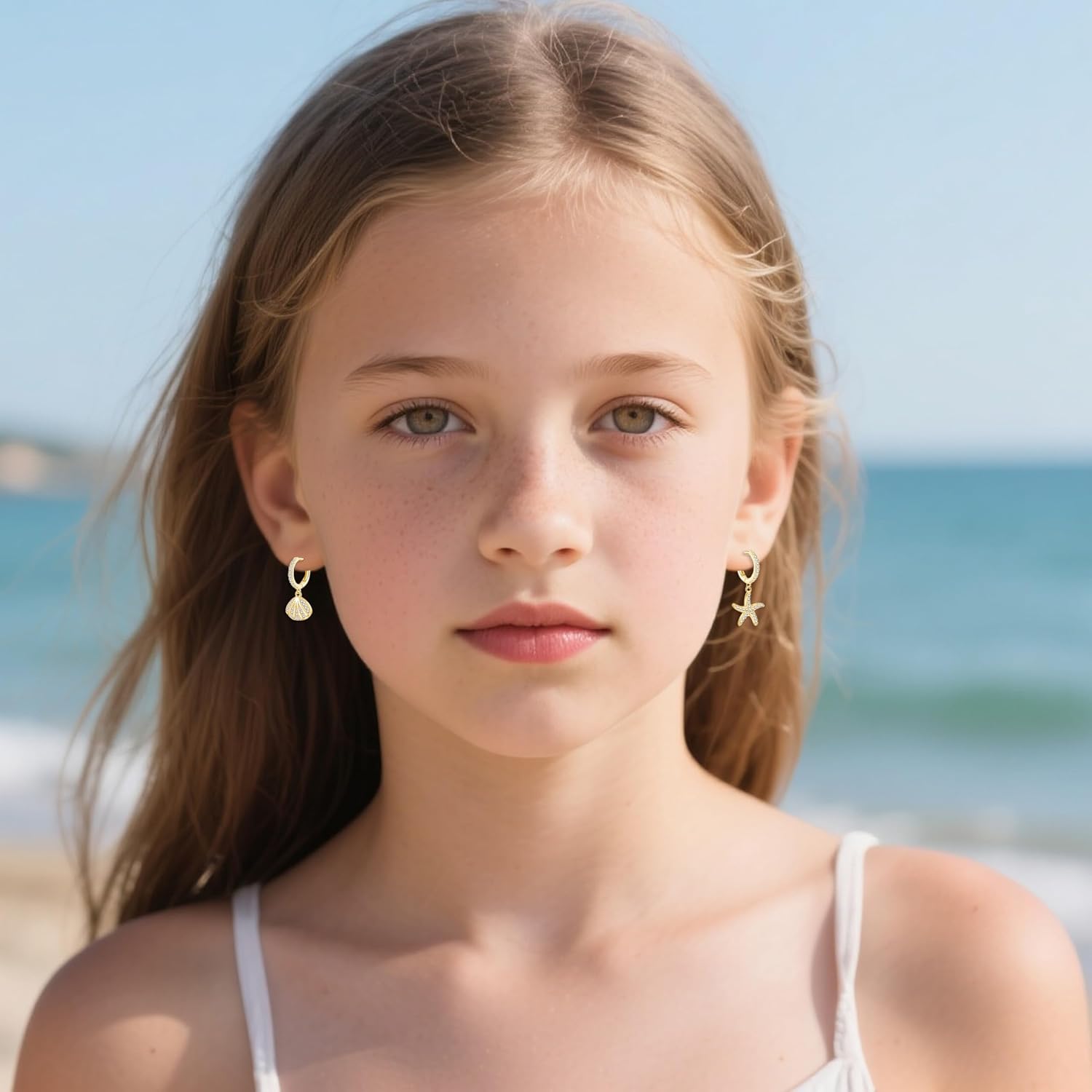 SLUYNZ 925 Sterling Silver CZ Seashell Hoop Earrings for Women Teens Starfish Huggie Earrings Dangle Beach Earrings - Image 4