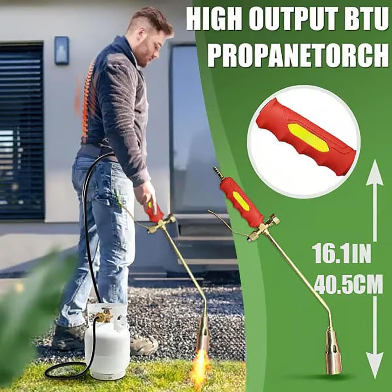 2025 Neues Propangasbrenner-Set, 1.900.000 BTU Unkrautbrenner mit 1,2 m Schlauch für draußen, Hochleistungs-tragbarer Propangasbrenner für Unkraut, Garten & Schneeschmelzung (Düsendurchmesser: 3 cm