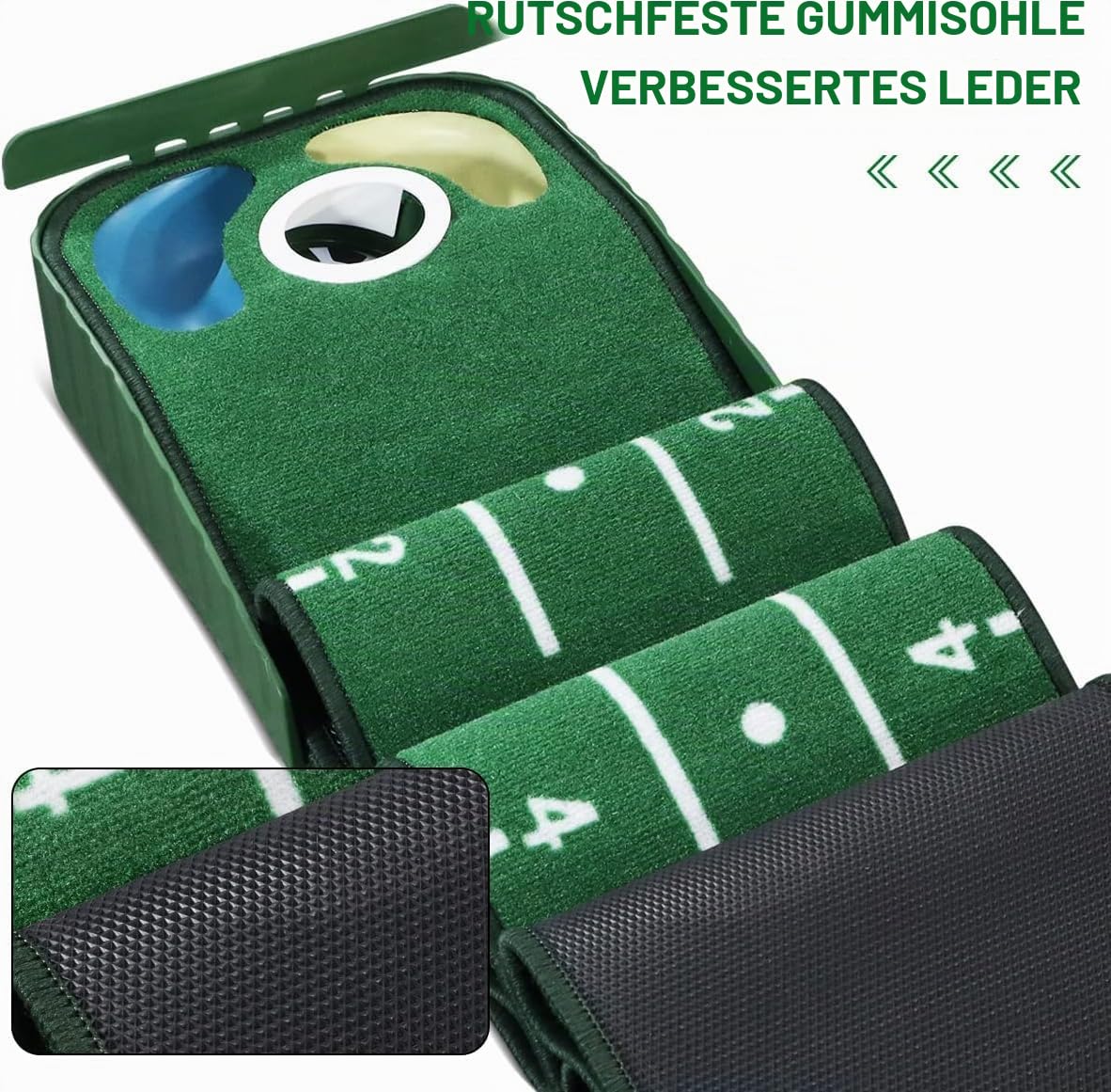 Golf Putting Matte Grün für Innen Matt mit Ballrücklauf und 3 Löchern Trainings- und Übungshilfe zu Hause oder im Büro Geschenke Zubehör für Männer