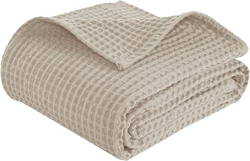 Miniatura 19 de PHF Manta de algodón prelavado con tejido de gofre tamaño throw para sofá cama, a prueba de enganches, para primavera y verano, ligera