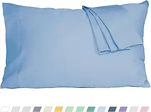 Pillow Cases, Standard Queen Size Cotton Percale Weave Pillowcases, Pre-Shrunk Breathable and Hypoallergenic Pillowcases, Set of 2 (2 Piece Standard/Queen 20 Inch x 30 Inch, Placid Blue)