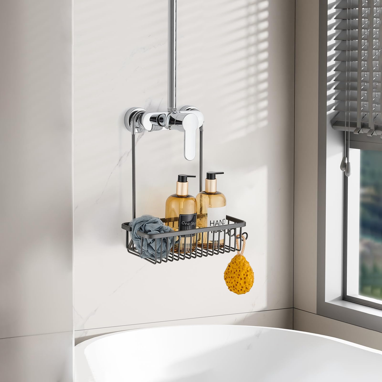 Estanteria Ducha, Estantería Baño Sobre Grifo, Estanteria Baño sin Taladro Estante Ducha Gris