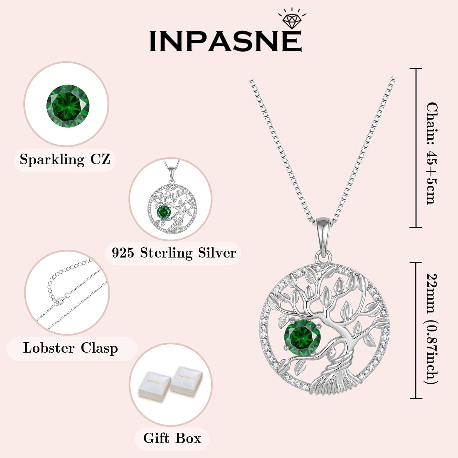 Tree of Life Necklace 925 Sterling Silver Family Tree Pendant Birthstone Jewelry Gifts for Women - Image 5