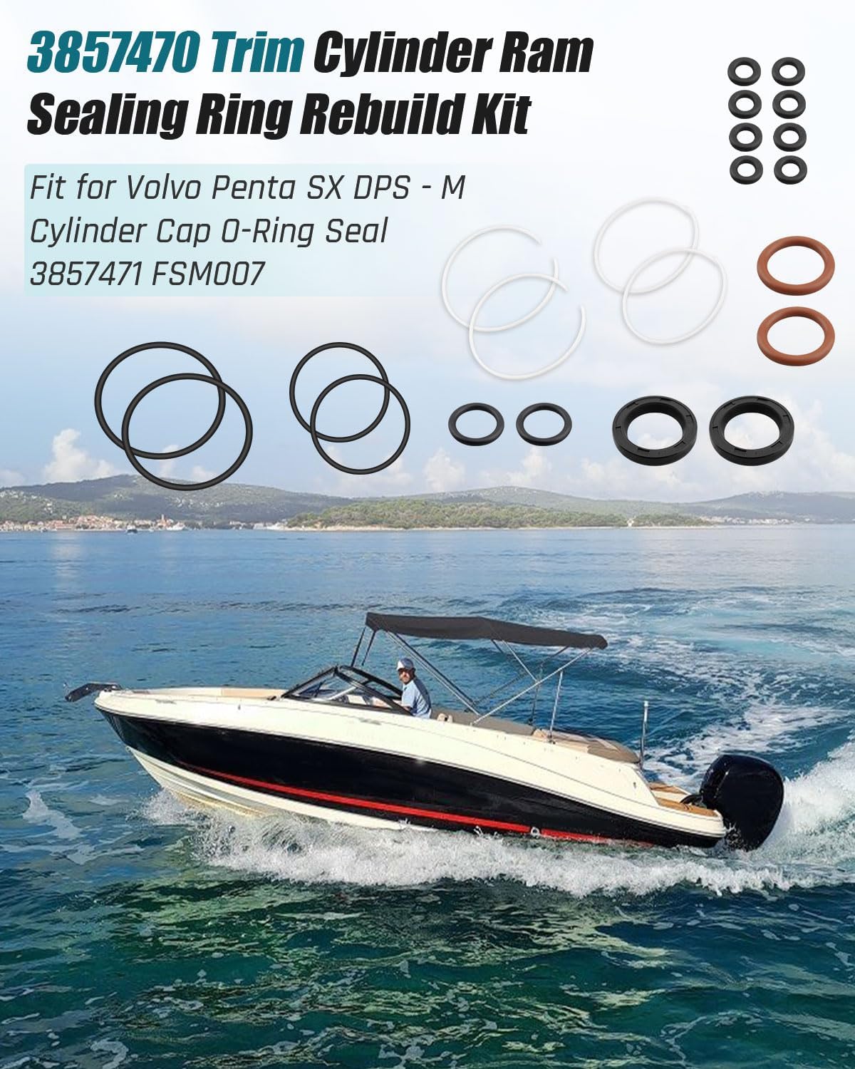 3857470 Trim Cylinder Ram Sealing Ring Rebuild Kit Fit for Volvo Penta SX DPS - M Cylinder Cap O-Ring Seal 3857471 FSM007
