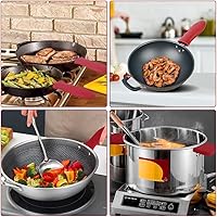 Vista 5 de Juego de 4 soportes de silicona para mango caliente, funda para mango de sartén caliente y alfombrilla de salvamanteles adecuados para sartenes