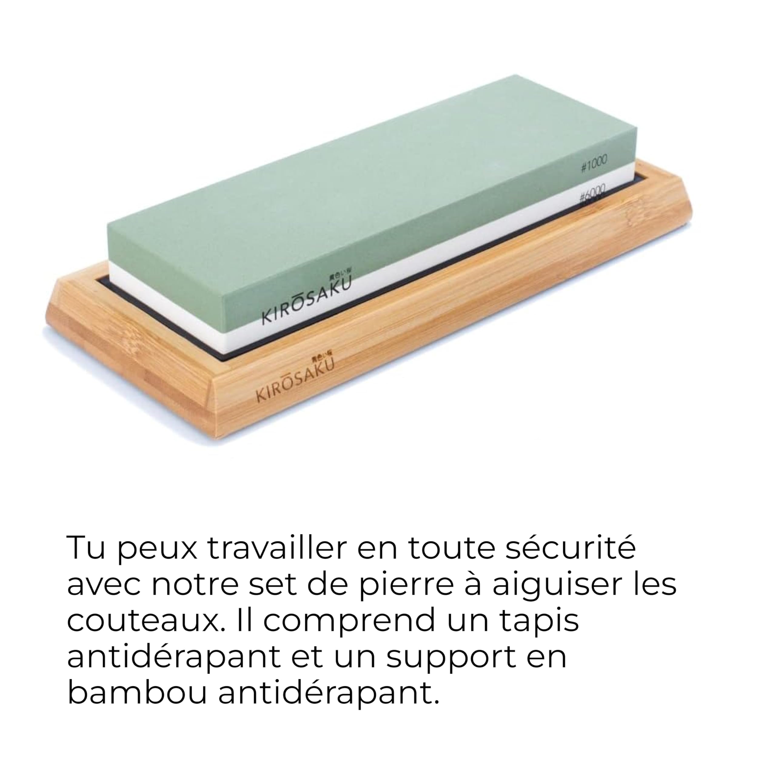 Pierre à aiguiser Premium 1000/6000 - utile et support en silicone antidérapant - Idéal pour les couteaux de cuisine dans une élégante boîte de rangement