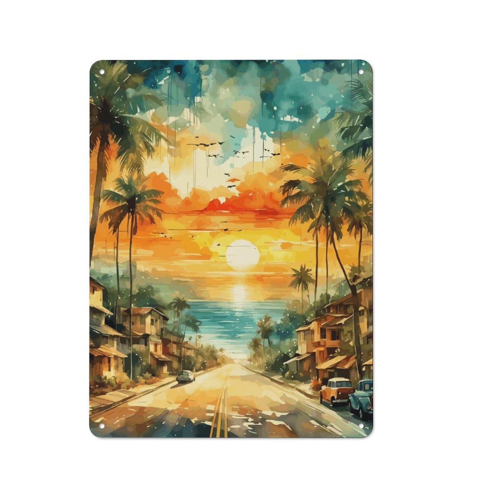 Junmoney Road To Paradise Industrial Decorative Metal Plaque 40X30cm, Studio Wall Art For Flat, Bar, Studio Or Gallery Wall