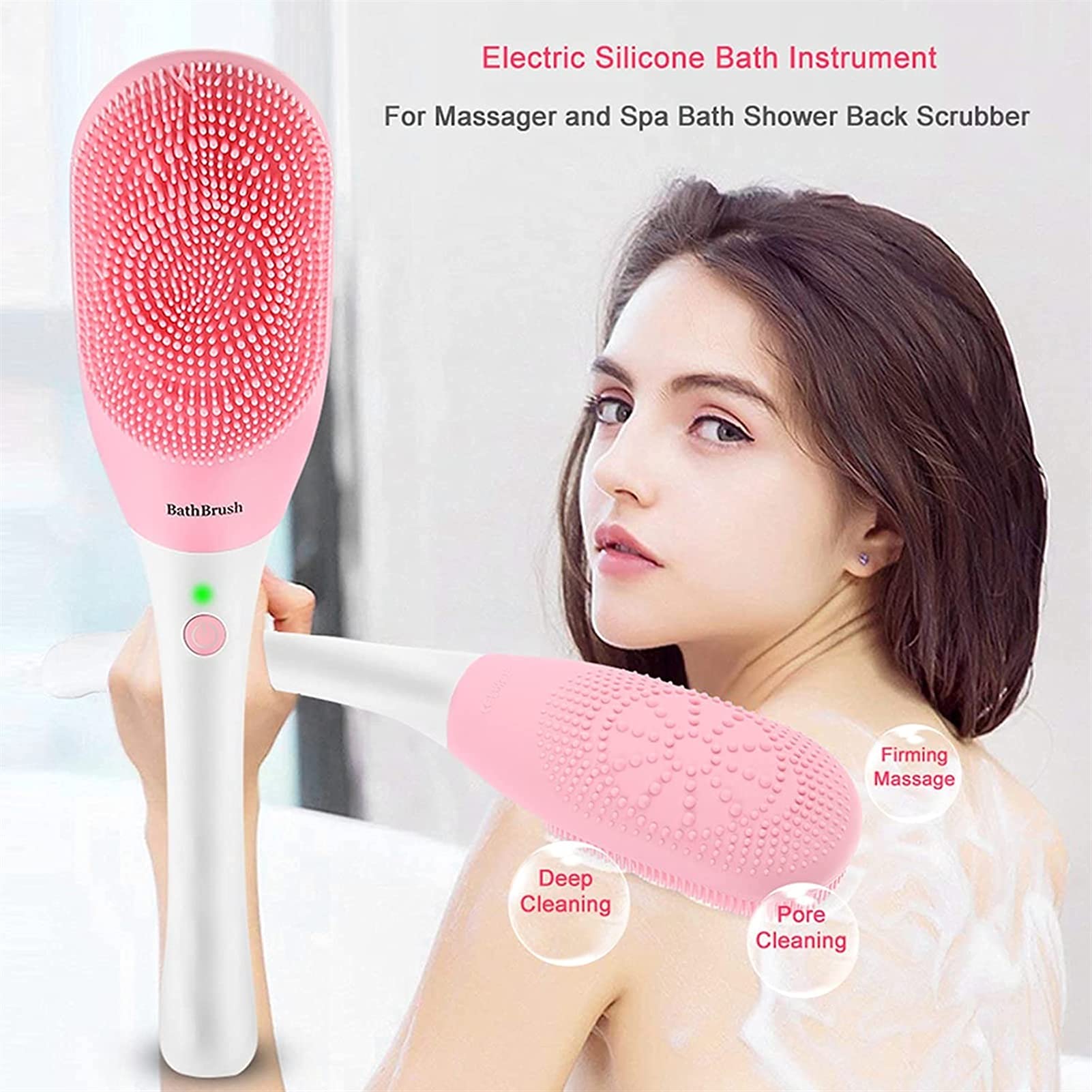 Cepillo de baño eléctrico de carga USB, cepillo de ducha de mango largo, cepillo de baño y cuerpo, cepillo de masaje impermeable, exfoliante, mejora la circulación