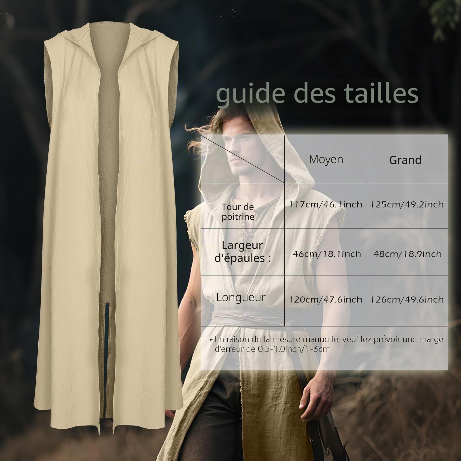 keland Chemise viking sans manches pour homme, style médiéval, jupe avec bouclier LARP (abricot, L)