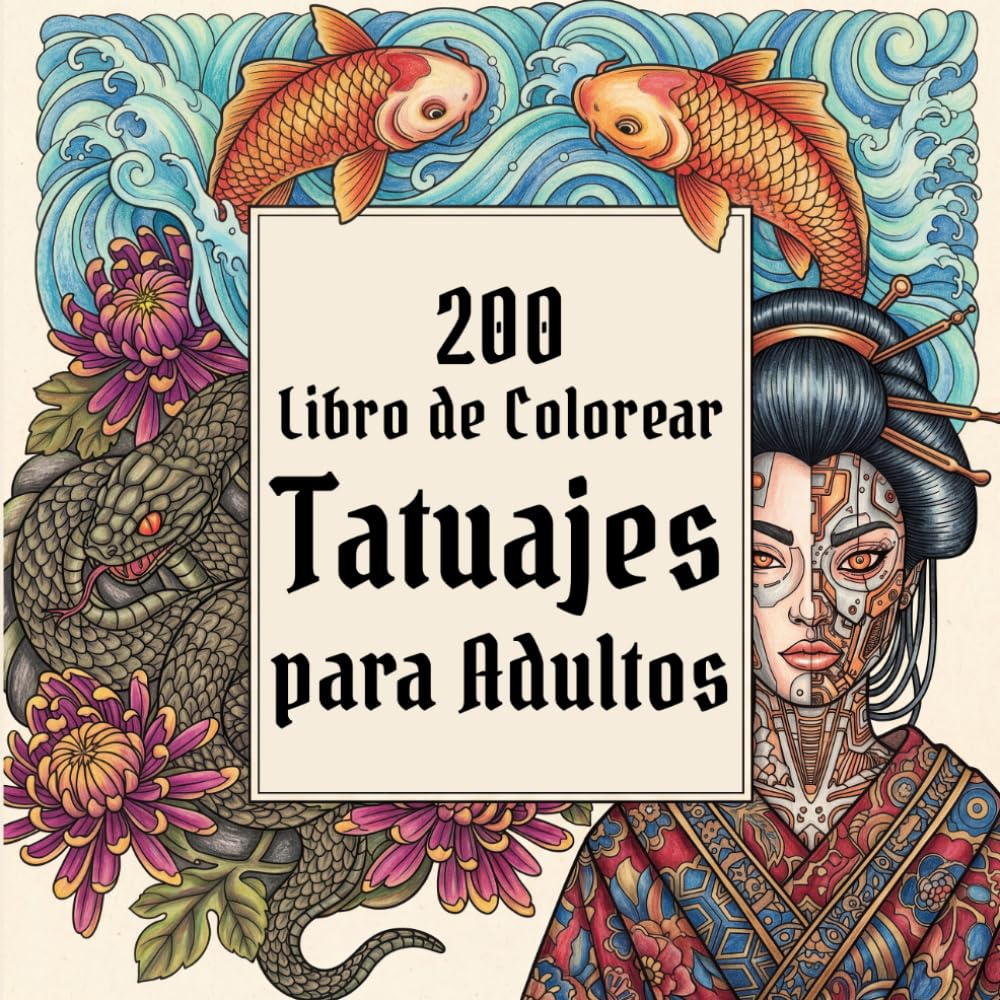 200 Libro de Colorear Tatuajes para Adultos: Diseños Audaces para Alivio del Estrés, Relajación y Creatividad