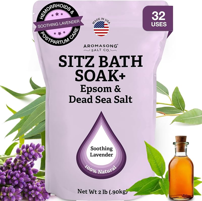 Aromasong Sais para banho de assento com sal do Mar Morto e sal de Epsom, lavanda, camomila e tea tree, 2 lb