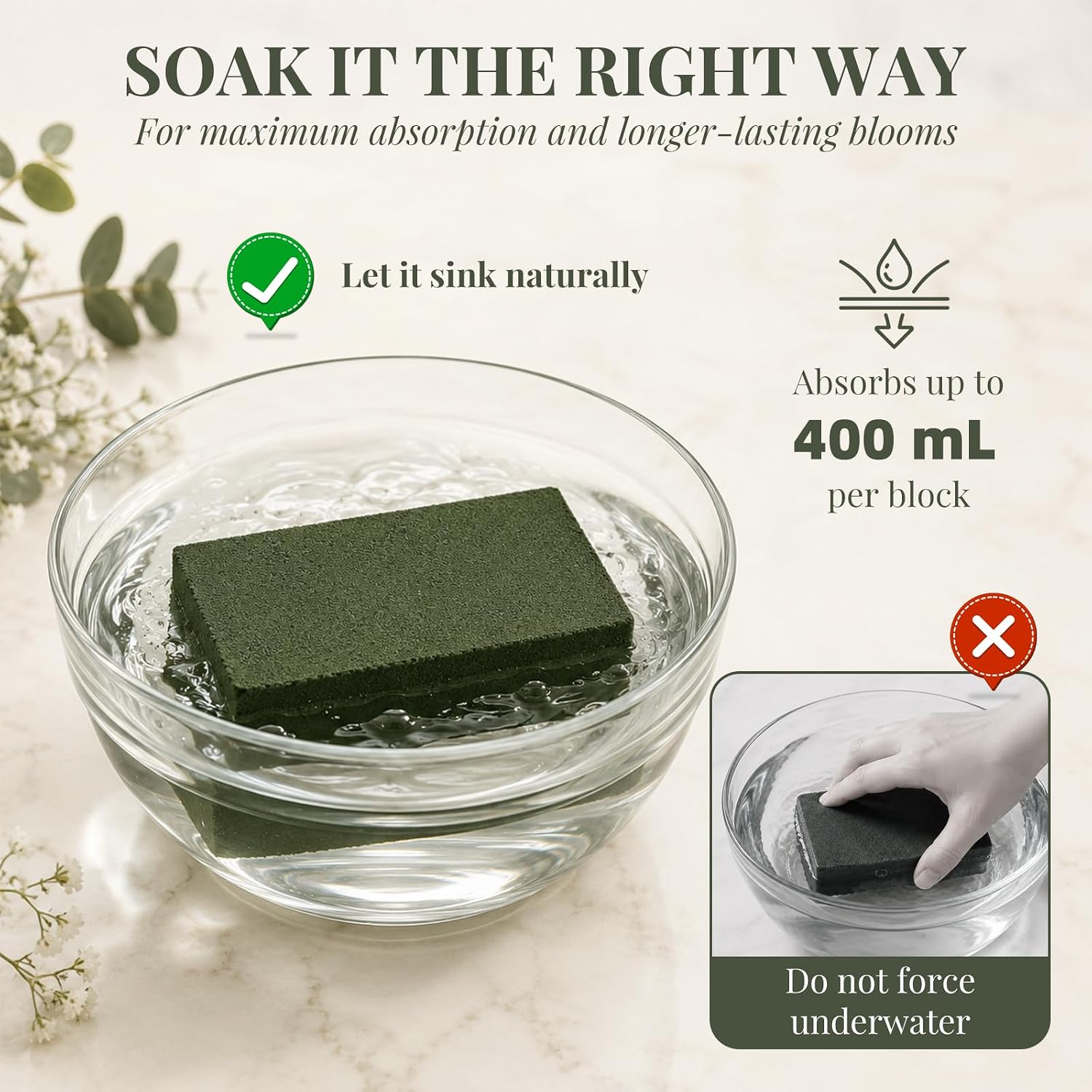 BlissBoard Green Wet & Dry Floral Foam Blocks 5.5"L x 3.1"W x 1.6"H 6 Pack