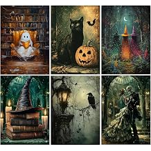 LWZAYS 6 Pack Halloween Diamond Art Kits for Adults Beginners, Gothic Diamond Painting Kits for Adults, 5D Full Drill DIY Diamond Dot Gem Art Kit Wall Home Decor Arts Craft 12x16 inch